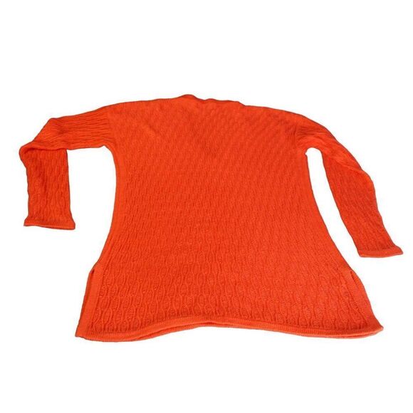 Bloomingdales V Neck Cable Knit Sweater Women Sz M Orange Silk Everyday Boho - Picture 6 of 6
